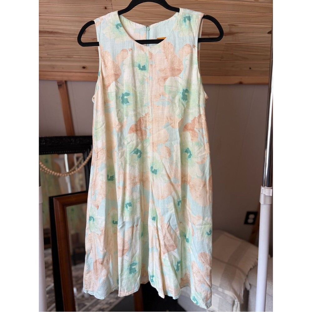 Sleeveless Pastel Floral A-Line Dress Cream & Mint Rudy Rd. Women’s Petite M
